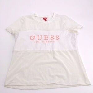 UEC Guess white mesh and pink logo t-shirt size XS